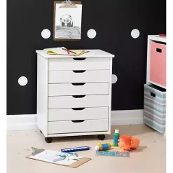 Discount Kirklands Home Wood Wide 6-Drawer Cary Storage Cart White