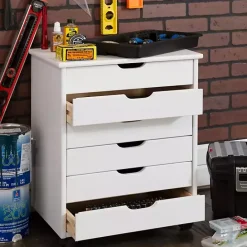 Discount Kirklands Home Wood Wide 6-Drawer Cary Storage Cart White