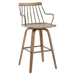 Discount Kirklands Home Whitewash Poplar Wood Swivel Counter Stool Tan