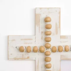 Kirklands Home Whitewashed Beaded Wood Cross Wall Plaque