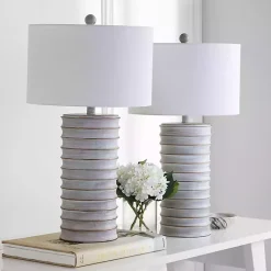 Sale Kirklands Home Whitewashed Gray Ridges Table Lamps, Set of 2 Ivory