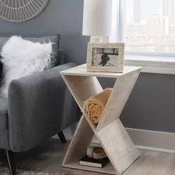 Clearance Kirklands Home washed Mango Wood Hourglass Accent Table White