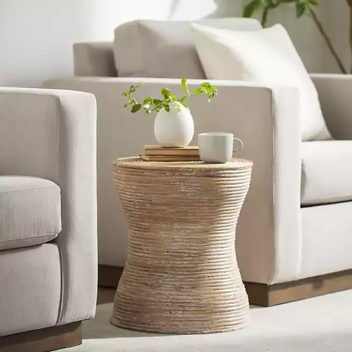 Sale Kirklands Home Whitewashed Natural Rattan Accent Table