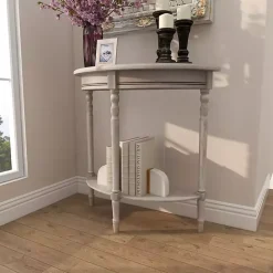 Sale Kirklands Home Whitewashed Wood Half Moon Console Table Brown