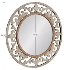 Outlet Kirklands Home washed Wood Round Shavali Mirror White