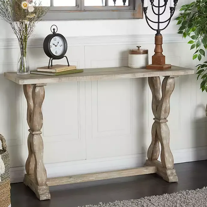 Kirklands Home Whitewashed Wood Trestle Base Console Table