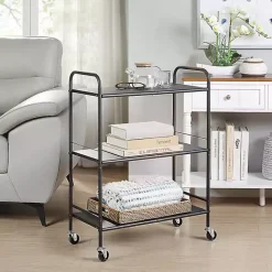 Discount Kirklands Home Wide Metal 3-Tier Storage Cart Black