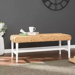 Hot Kirklands Home Wiley Woven Hyacinth Bench with White Base