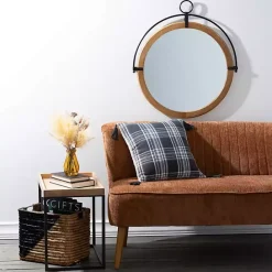 Clearance Kirklands Home Wood and Black Metal Modern Round Wall Mirror