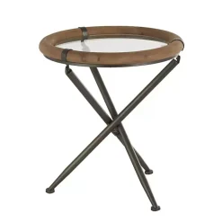 Outlet Kirklands Home Wood and Glass Round Tripod Accent Table Brown