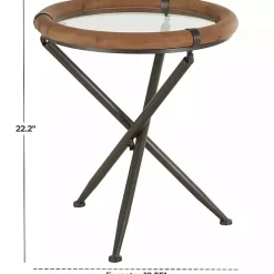 Outlet Kirklands Home Wood and Glass Round Tripod Accent Table Brown