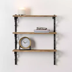 Kirklands Home Wood and Iron Scroll 3-Tier Wall Shelf