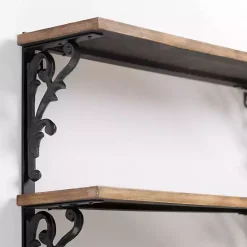 Kirklands Home Wood and Iron Scroll 3-Tier Wall Shelf