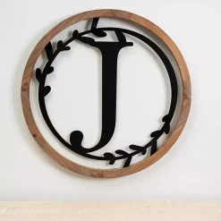 Hot Kirklands Home Wood and Metal Laurel Monogram J Plaque