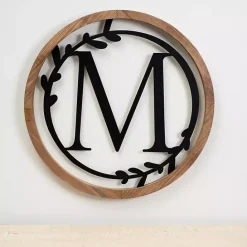 Hot Kirklands Home Wood and Metal Laurel Monogram M Plaque