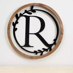 Outlet Kirklands Home Wood and Metal Laurel Monogram R Plaque