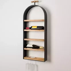 Kirklands Home Wood and Metal 5-Tier Wine Bottle Wall Shelf