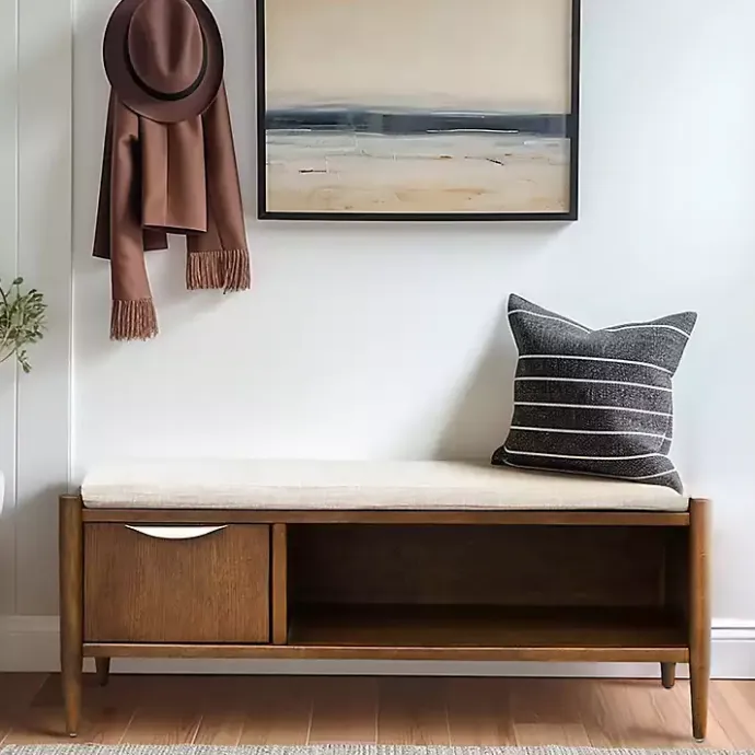 Best Kirklands Home Wood Arcadia Storage Bench with Cushion White