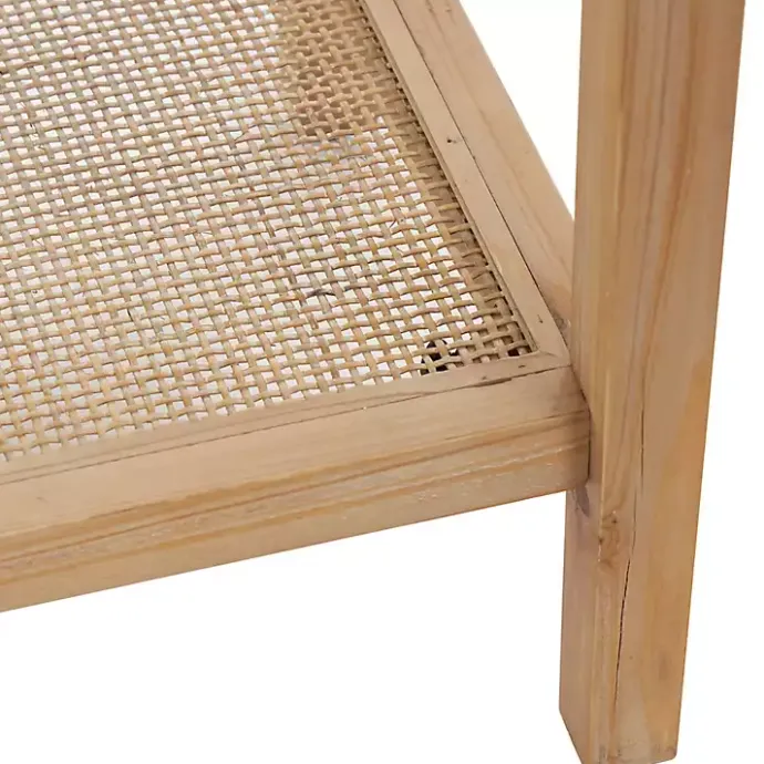 Online Kirklands Home Wood Glass Top Console Table with Rattan Shelf Brown
