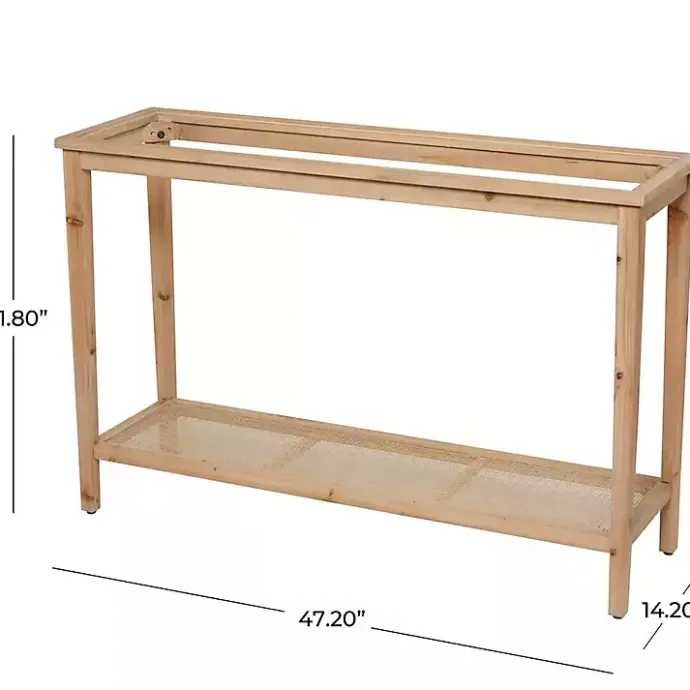Online Kirklands Home Wood Glass Top Console Table with Rattan Shelf Brown