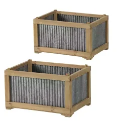 Hot Kirklands Home Wood Planters with Galvanized Sides, Set of 2