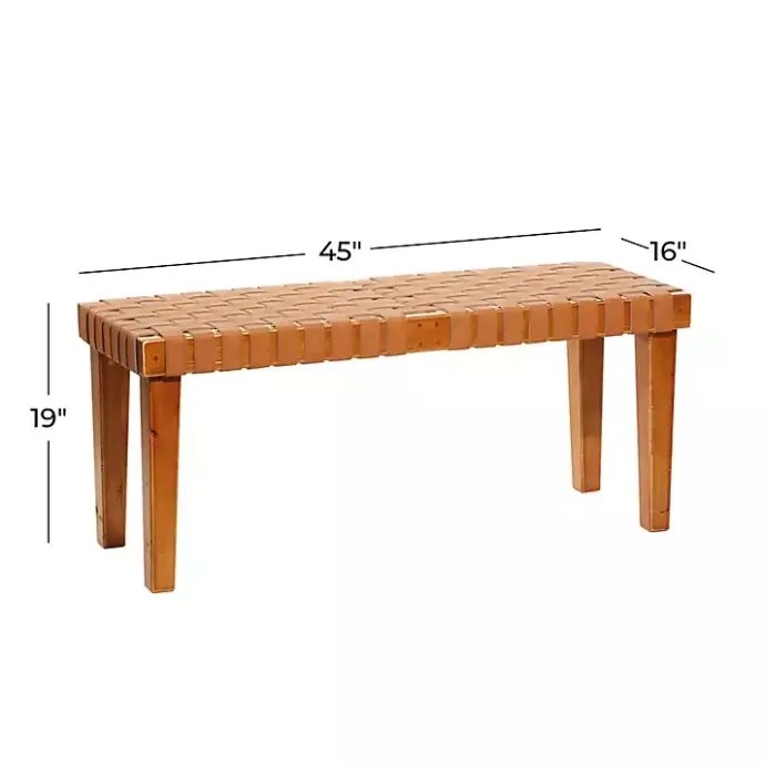 Clearance Kirklands Home Woven Leather Textured Wood Bench Brown