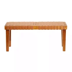 Clearance Kirklands Home Woven Leather Textured Wood Bench Brown