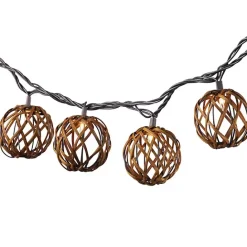 Clearance Kirklands Home Woven Rattan Bulb Outdoor String Lights Brown
