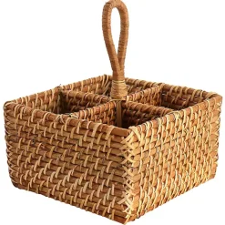 New Kirklands Home Woven Rattan Martha Stewart Flatware Caddy Brown