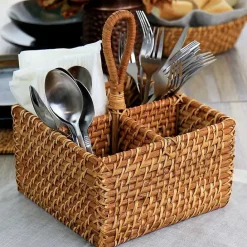 New Kirklands Home Woven Rattan Martha Stewart Flatware Caddy Brown