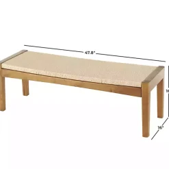 Hot Kirklands Home Woven Rope and Birch Wood Bench Tan