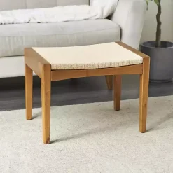 New Kirklands Home Woven Rope and Birch Wood Stool Ottoman Brown