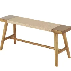 Clearance Kirklands Home Woven Rope Narrow Wood Bench Tan