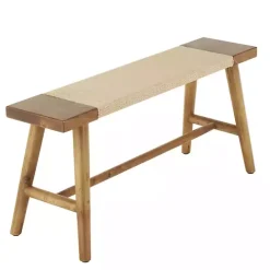 Clearance Kirklands Home Woven Rope Narrow Wood Bench Tan
