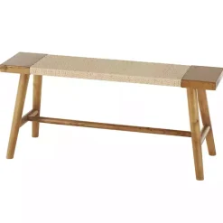 Clearance Kirklands Home Woven Rope Narrow Wood Bench Tan