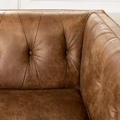 Best Kirklands Home Wyatt Chester Faux Leather Formal Sofa Brown