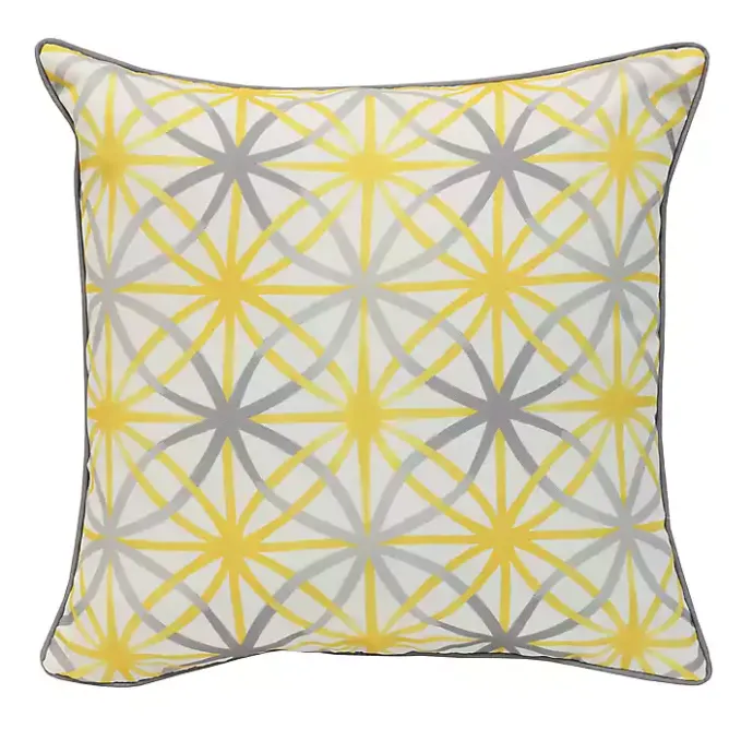 Sale Kirklands Home Yellow & Gray Geometric Flowers Outdoor Pillow