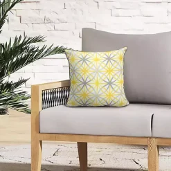 Sale Kirklands Home Yellow & Gray Geometric Flowers Outdoor Pillow