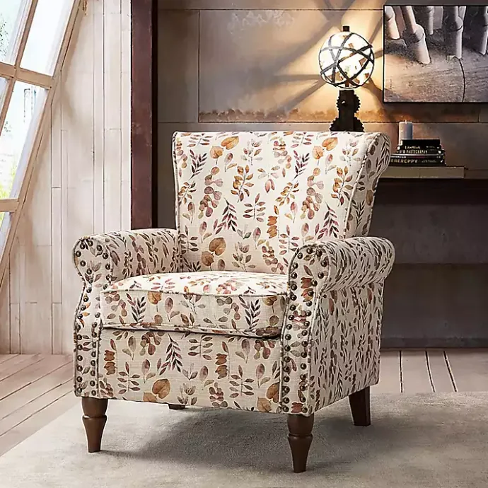 Outlet Kirklands Home Yellow and Orange Leaf Upholstered Accent Chair
