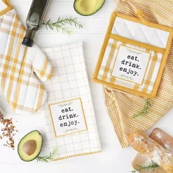 Sale Kirklands Home Yellow Plaid Eat Drink Enjoy 4-pc. Dish Towel Set