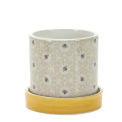 Kirklands Home Yellow Striped and Bee Decorative Pots, Set of 2